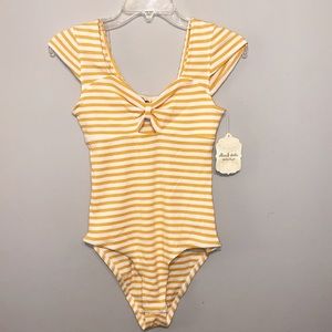 Altar’d State Bodysuit Yellow & White Striped M
